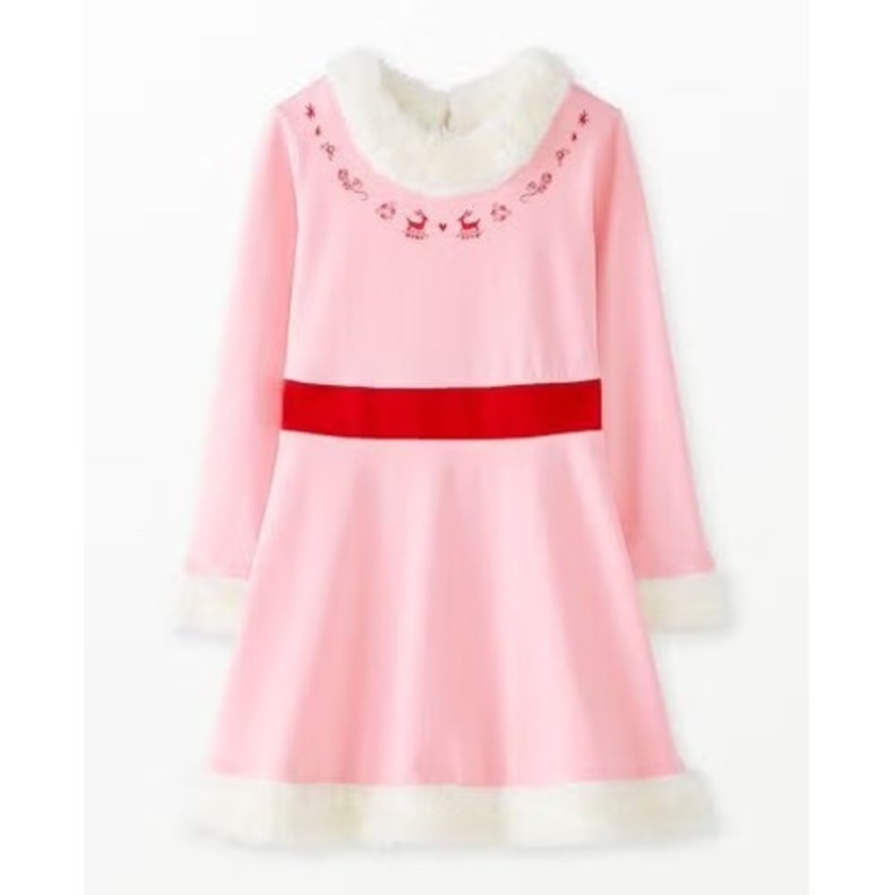 Hanna Andersson Elf Movie Pink Holiday Dress Faux Fur Trim Girls 12 150cm